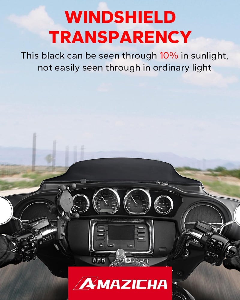 Amazicha Black 4.5" Wave Windshield Windscreen Compatible for Harley Davidson Touring Electra Glide Street Glide 2014 2015 2016 2017 2018 2019 2020 2021 2022 2023 - Image 5